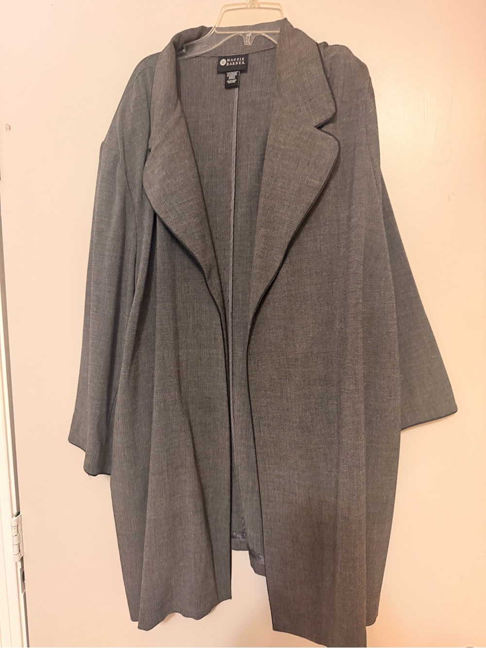 Maggie Barnes Gray with Black Trim Open-Front Cape Style Blazer Plus Size